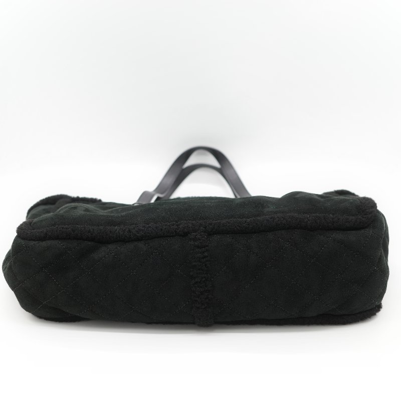 Chanel 香奈兒 銀扣 CC 菱格紋 羊羔毛 拼接 麂皮 托特包-7