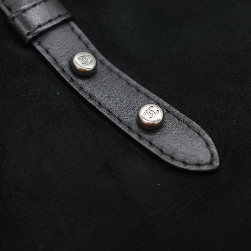 Chanel 香奈兒 銀扣 CC 菱格紋 羊羔毛 拼接 麂皮 托特包-11