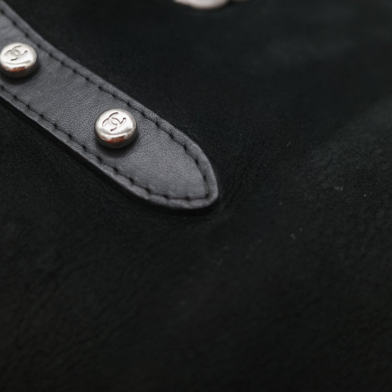 Chanel 香奈兒 銀扣 CC 菱格紋 羊羔毛 拼接 麂皮 托特包-13