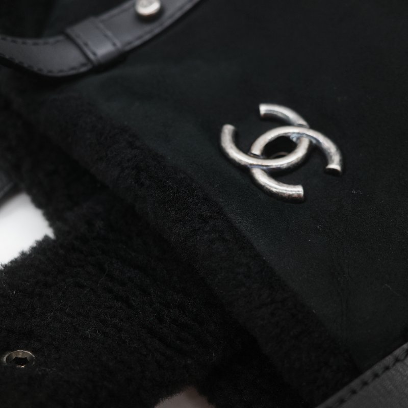 Chanel 香奈兒 銀扣 CC 菱格紋 羊羔毛 拼接 麂皮 托特包-16