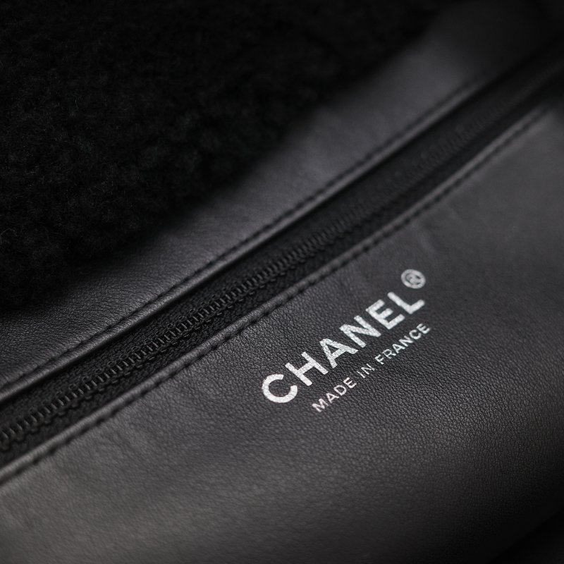 Chanel 香奈兒 銀扣 CC 菱格紋 羊羔毛 拼接 麂皮 托特包-20