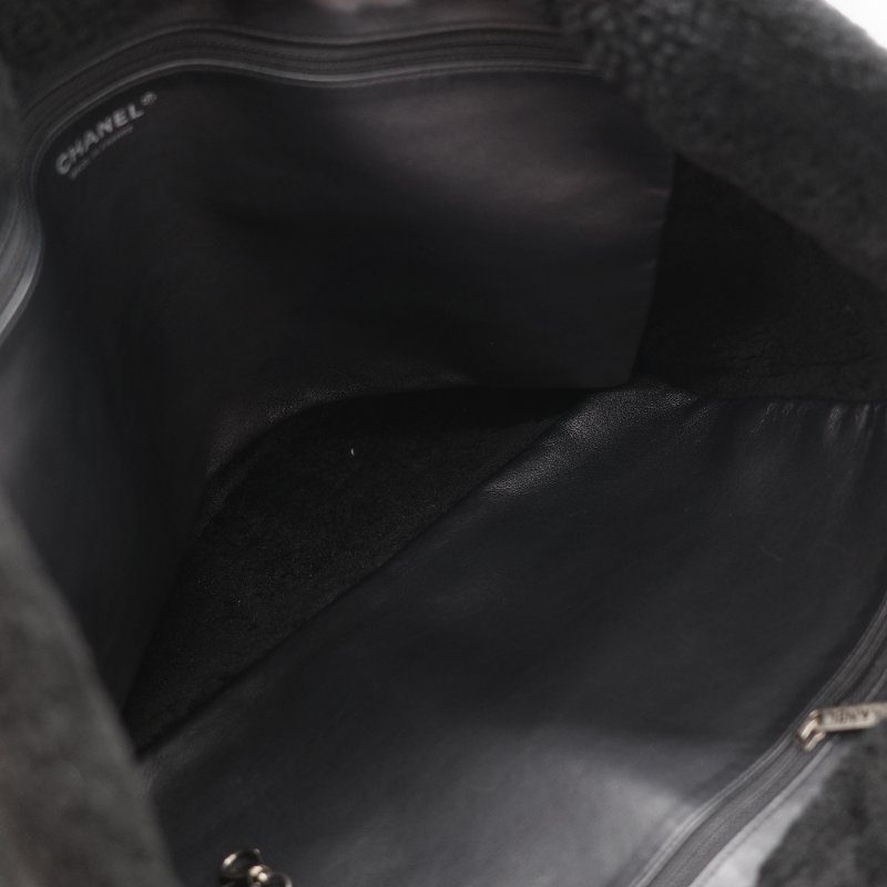 Chanel 香奈兒 銀扣 CC 菱格紋 羊羔毛 拼接 麂皮 托特包-23