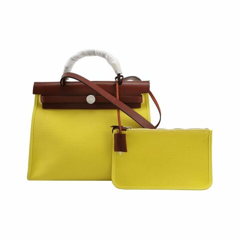 Hermes Herbag31馬鞍釘鎖釦子母包斜背包單肩包Hunter牛皮帆布銀扣紅色黃色X刻