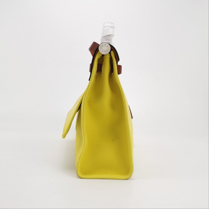 Hermes Herbag31馬鞍釘鎖釦子母包斜背包單肩包Hunter牛皮帆布銀扣紅色黃色X刻-3