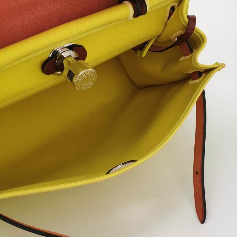 Hermes Herbag31馬鞍釘鎖釦子母包斜背包單肩包Hunter牛皮帆布銀扣紅色黃色X刻-6