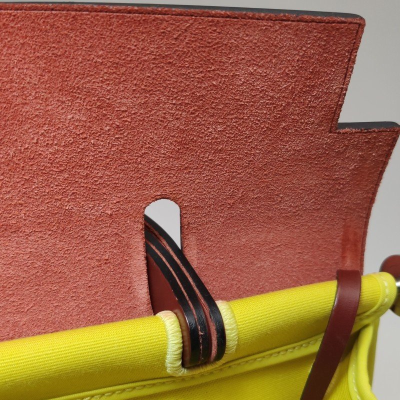 Hermes Herbag31馬鞍釘鎖釦子母包斜背包單肩包Hunter牛皮帆布銀扣紅色黃色X刻-10