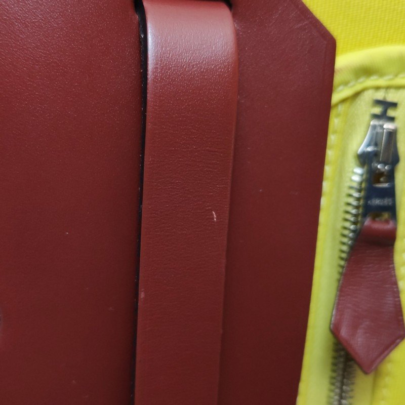 Hermes Herbag31馬鞍釘鎖釦子母包斜背包單肩包Hunter牛皮帆布銀扣紅色黃色X刻-19