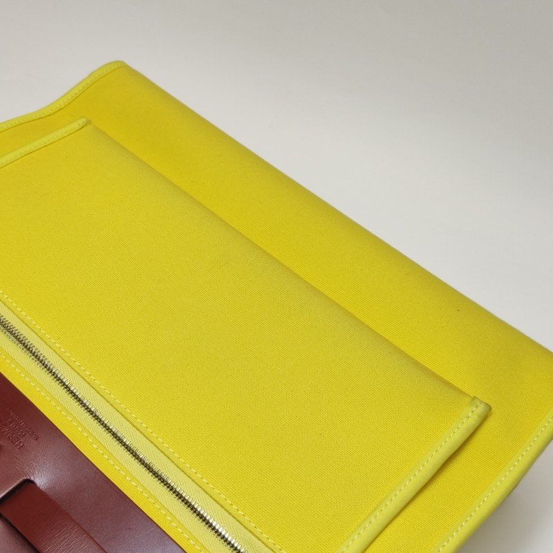 Hermes Herbag31馬鞍釘鎖釦子母包斜背包單肩包Hunter牛皮帆布銀扣紅色黃色X刻-21