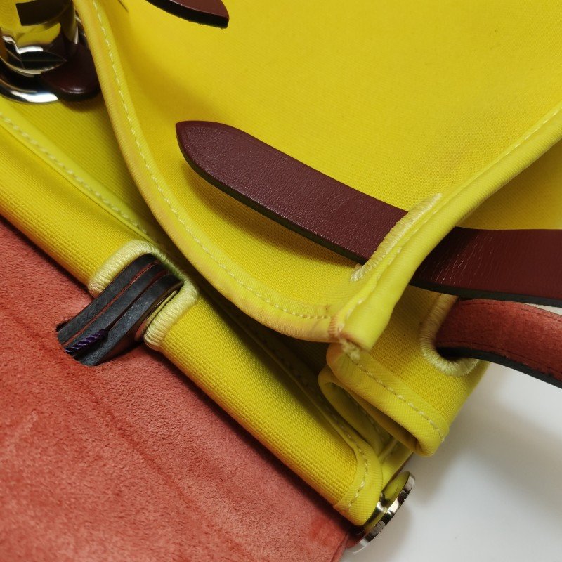 Hermes Herbag31馬鞍釘鎖釦子母包斜背包單肩包Hunter牛皮帆布銀扣紅色黃色X刻-24