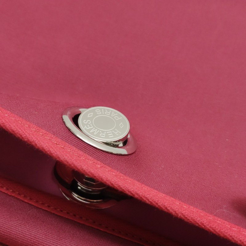 Hermes Herbag31馬鞍釘鎖扣單肩包Hunter牛皮帆布銀扣紅色5X辣椒紅Z刻-12
