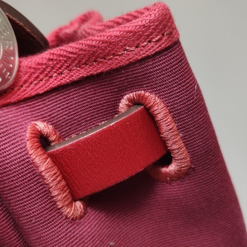 Hermes Herbag31馬鞍釘鎖扣單肩包Hunter牛皮帆布銀扣紅色5X辣椒紅Z刻-17