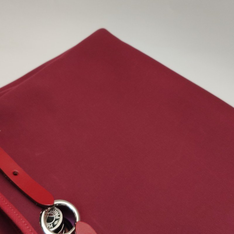Hermes Herbag31馬鞍釘鎖扣單肩包Hunter牛皮帆布銀扣紅色5X辣椒紅Z刻-19