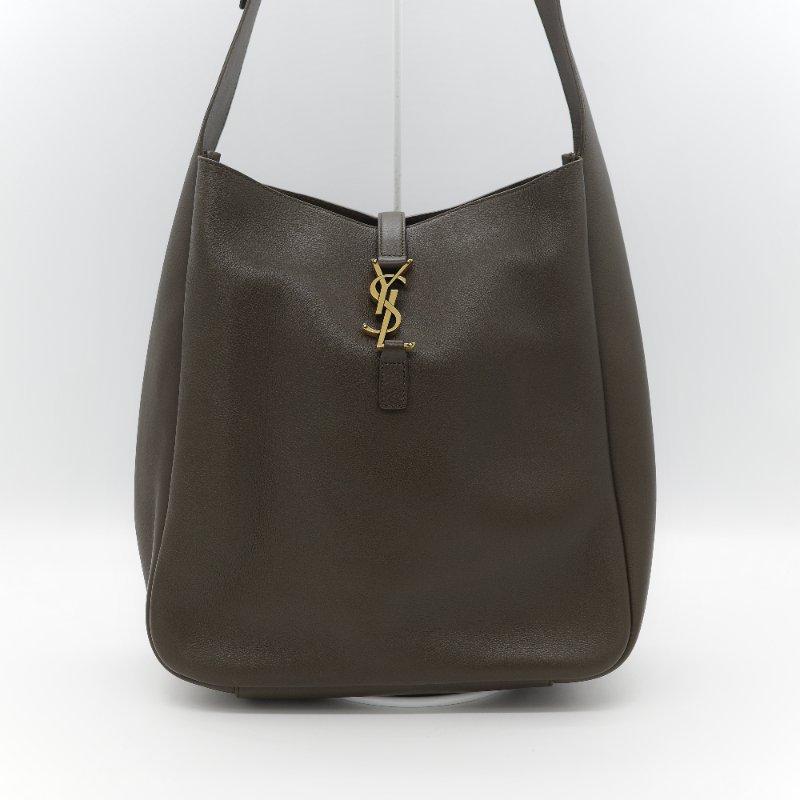 Saint Laurent 聖羅蘭 LE 5 À 7 粒面牛皮革 橄欖綠 深綠色 柔軟手袋 單肩包 Hobo 包 托特包|-1