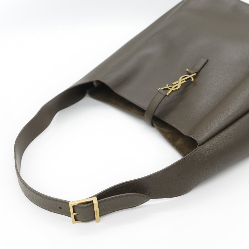 Saint Laurent 聖羅蘭 LE 5 À 7 粒面牛皮革 橄欖綠 深綠色 柔軟手袋 單肩包 Hobo 包 托特包|-11