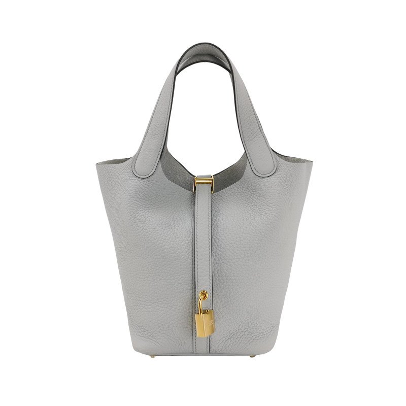 Hermes Picotin菜籃包18手提包Clemence(TC)牛皮金扣08聖杯藍B刻-0