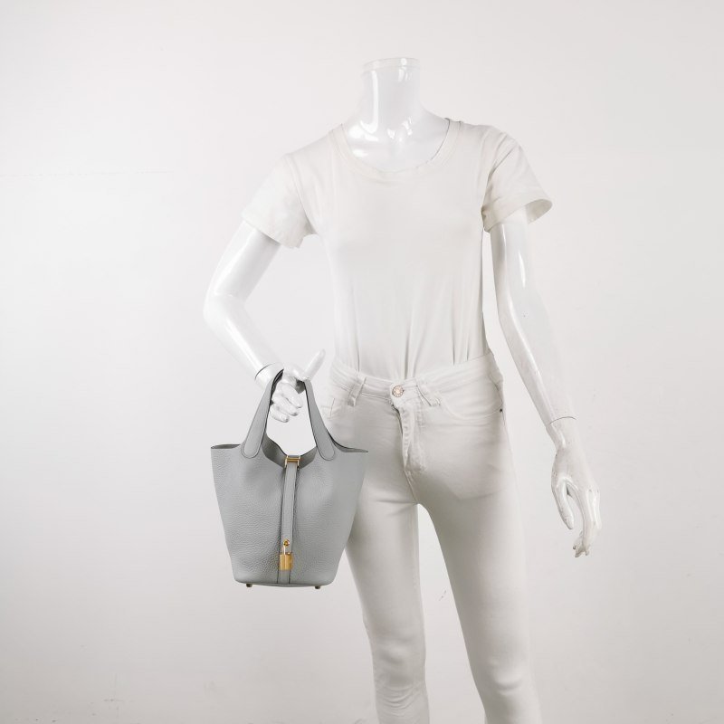 Hermes Picotin菜籃包18手提包Clemence(TC)牛皮金扣08聖杯藍B刻-1