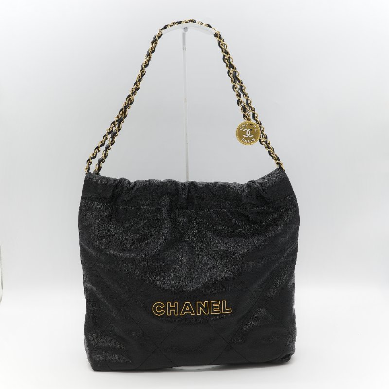 （閒置品♥️晶片款）Chanel 香奈兒 22bag 小型 黑色 粒面荔枝牛皮 金釦 單肩包-1