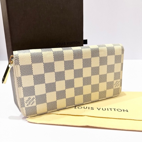LouisVuitton路易威登 棋盤格錢包白色經典錢包拉鍊錢包