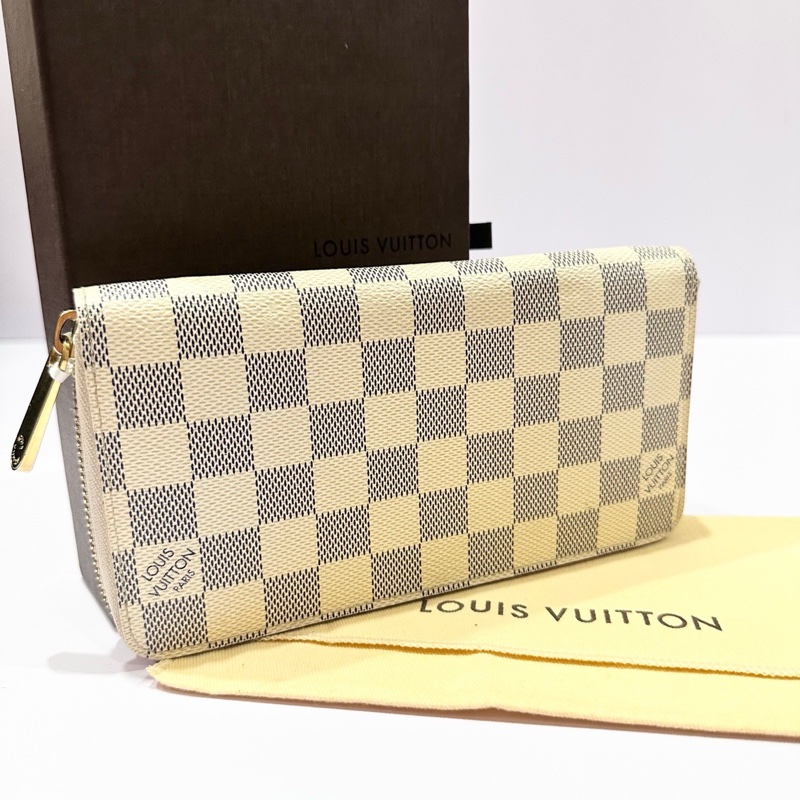 LouisVuitton路易威登 棋盤格錢包白色經典錢包拉鍊錢包-0