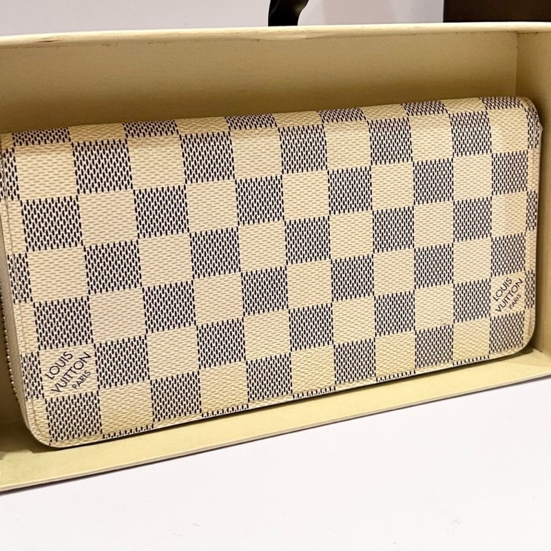 LouisVuitton路易威登 棋盤格錢包白色經典錢包拉鍊錢包-1