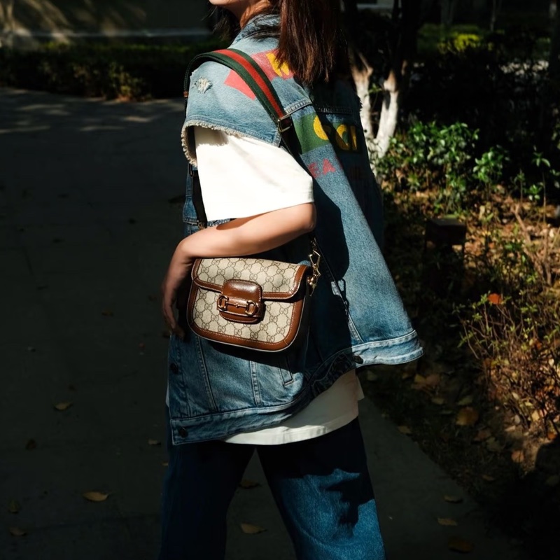 #GUCCI古馳1955馬銜扣老花Mini馬鞍復古時髦包🌼-6