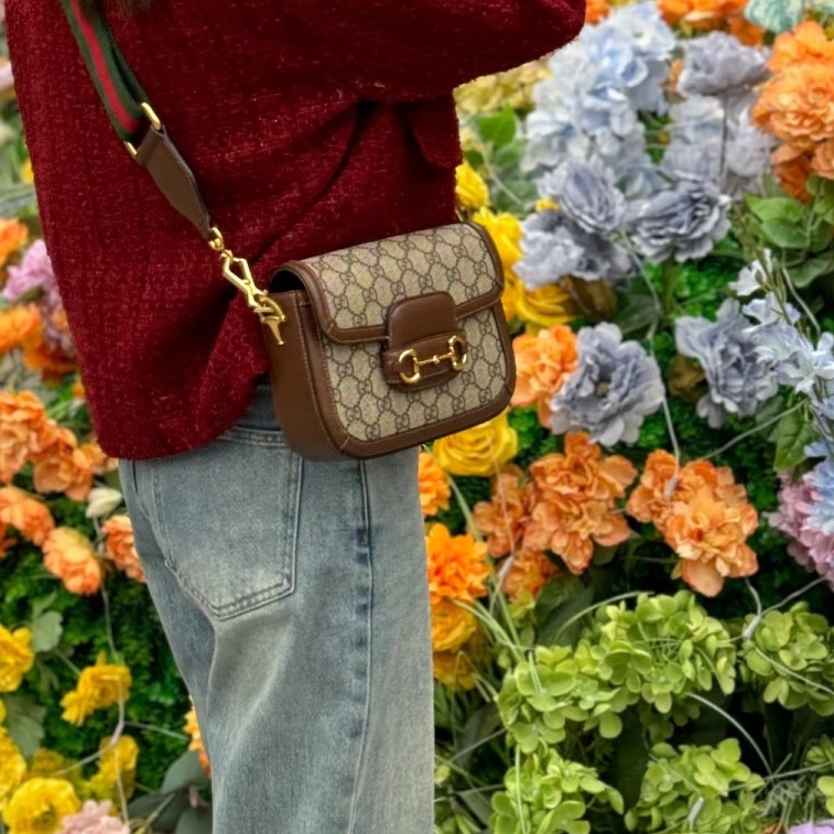 #GUCCI古馳1955馬銜扣老花Mini馬鞍復古時髦包🌼-21