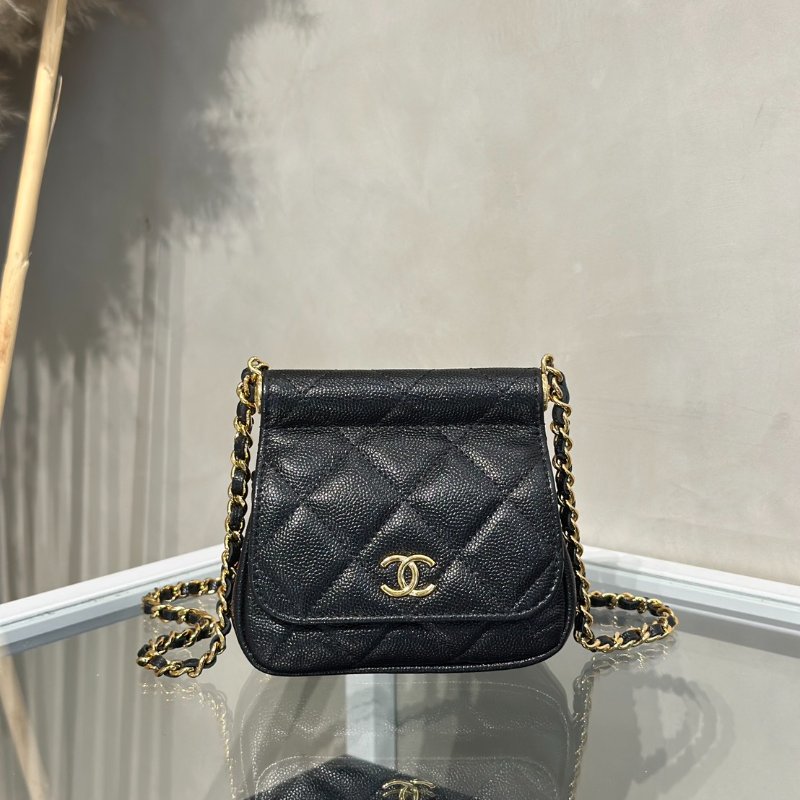CHANEL 22K粒面牛皮斜背小包 - 黑金-0