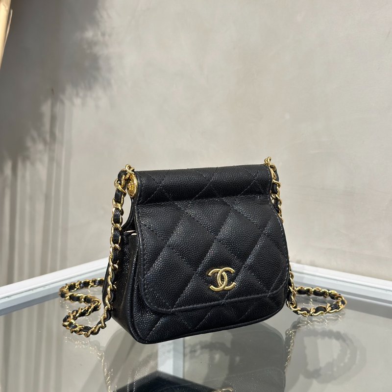 CHANEL 22K粒面牛皮斜背小包 - 黑金-2