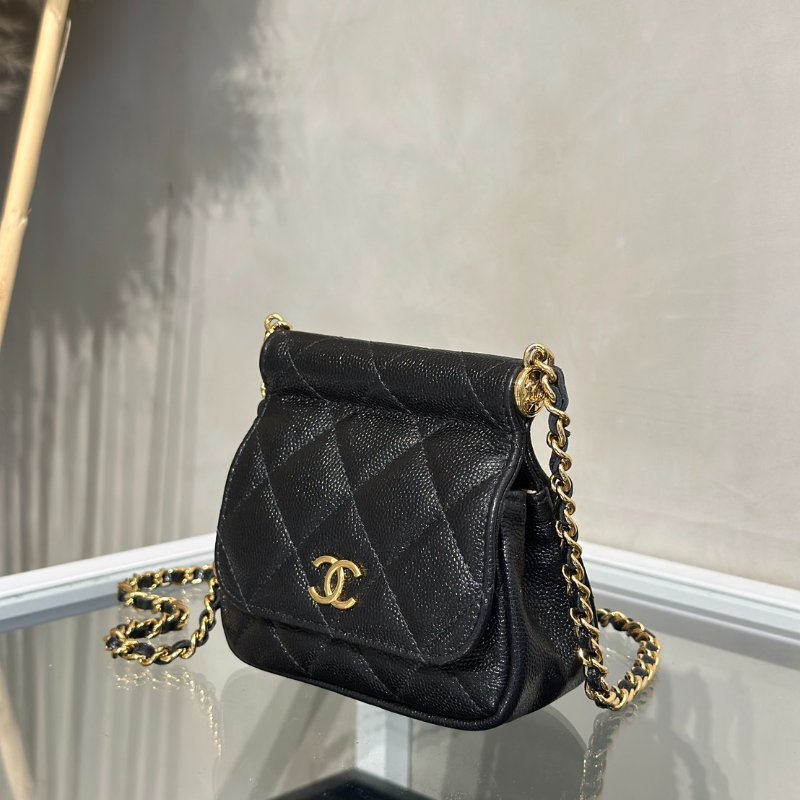 CHANEL 22K粒面牛皮斜背小包 - 黑金-3