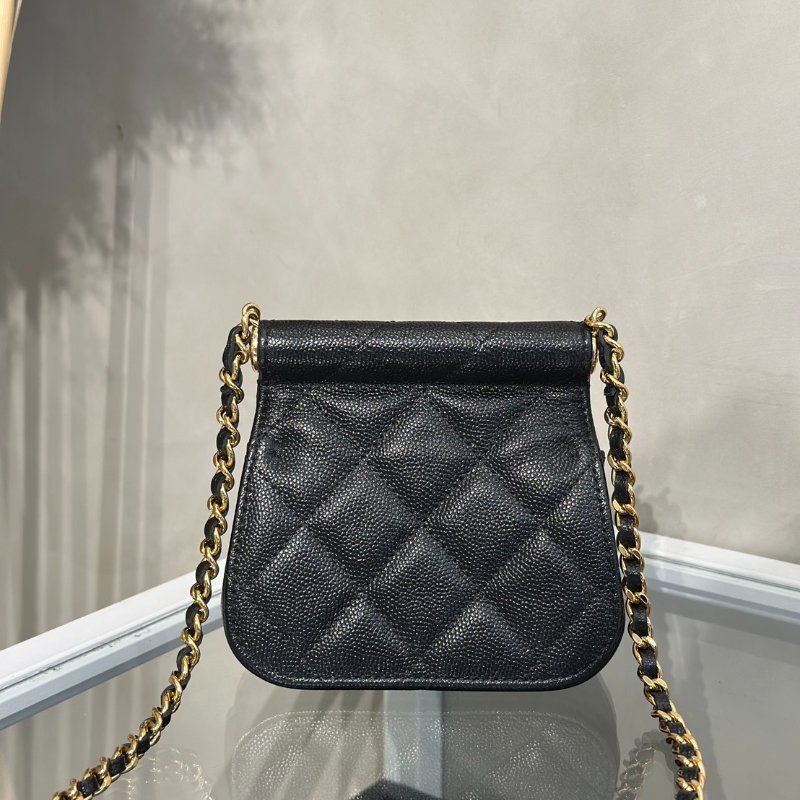 CHANEL 22K粒面牛皮斜背小包 - 黑金-4