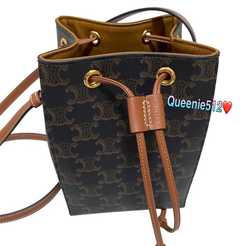 全新Celine Sailor 凱旋塗層帆布及牛皮超迷你水桶包 燒賣包 絕版款