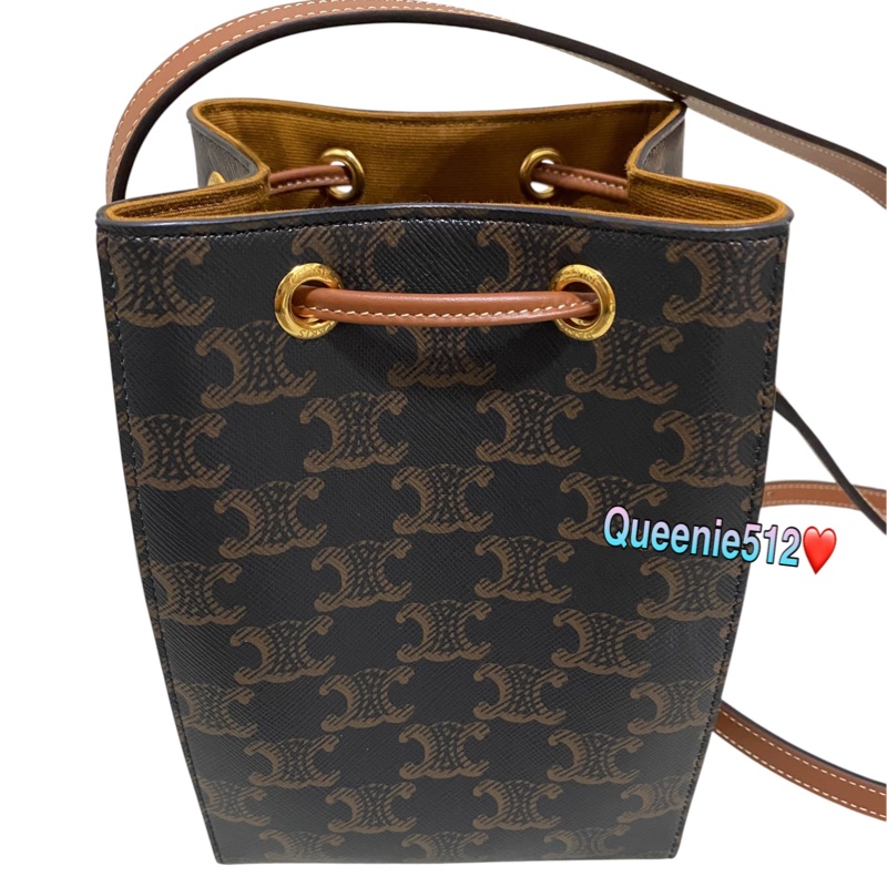 全新Celine Sailor 凱旋塗層帆布及牛皮超迷你水桶包 燒賣包 絕版款-1