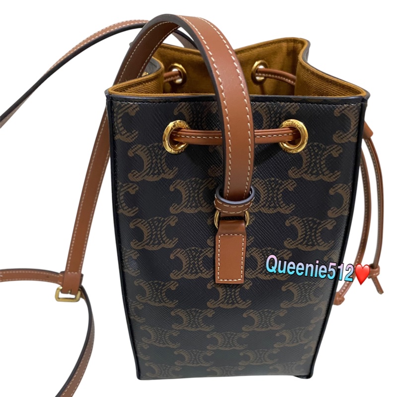 全新Celine Sailor 凱旋塗層帆布及牛皮超迷你水桶包 燒賣包 絕版款-2