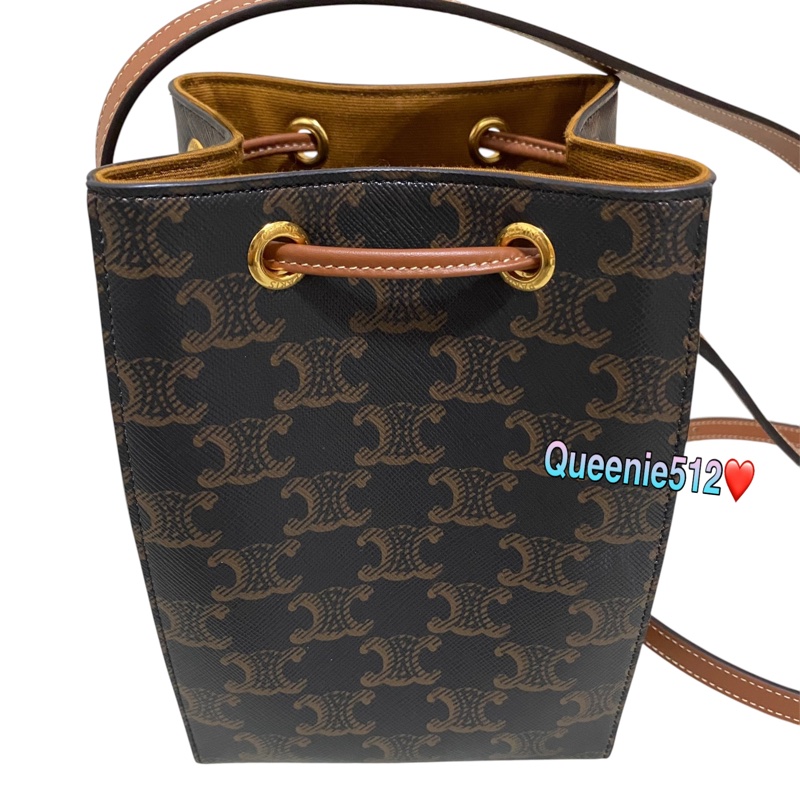 全新Celine Sailor 凱旋塗層帆布及牛皮超迷你水桶包 燒賣包 絕版款-6