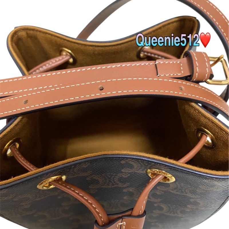 全新Celine Sailor 凱旋塗層帆布及牛皮超迷你水桶包 燒賣包 絕版款-10