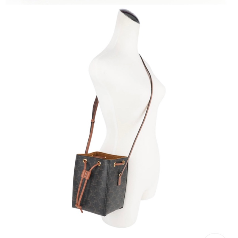 全新Celine Sailor 凱旋塗層帆布及牛皮超迷你水桶包 燒賣包 絕版款-12