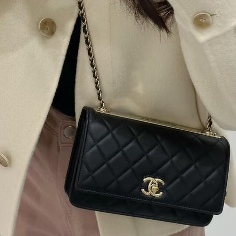 香奈兒Trendy cc Woc 黑色小羊皮菱格紋 晶片款