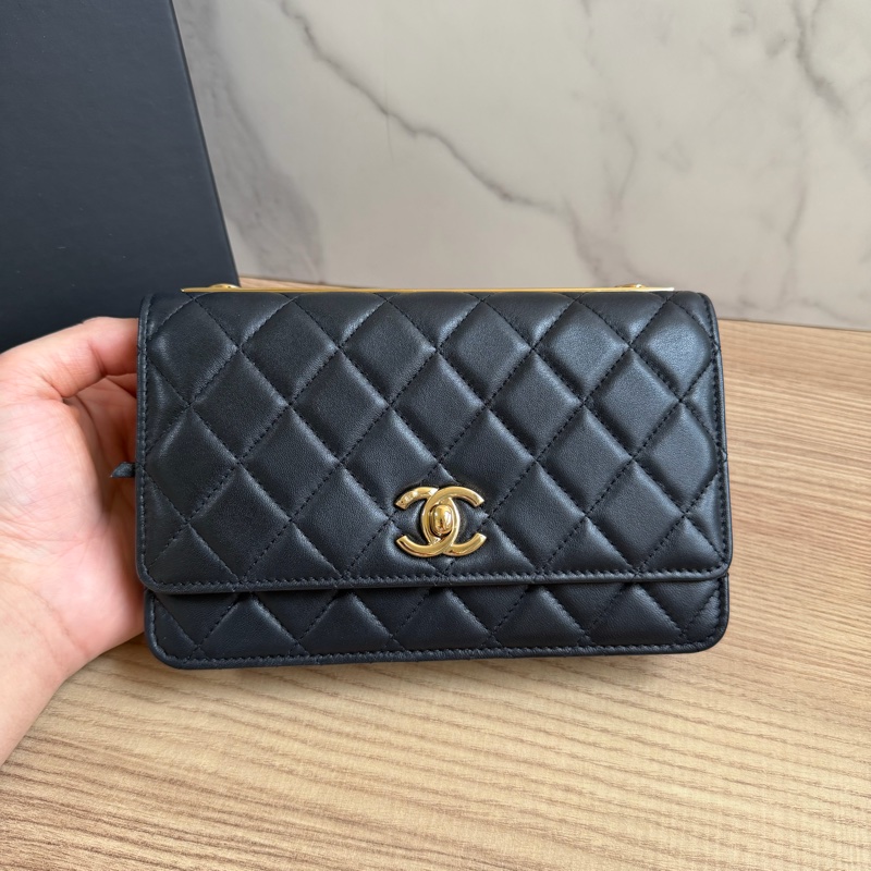 香奈兒Trendy cc Woc 黑色小羊皮菱格紋 晶片款-1