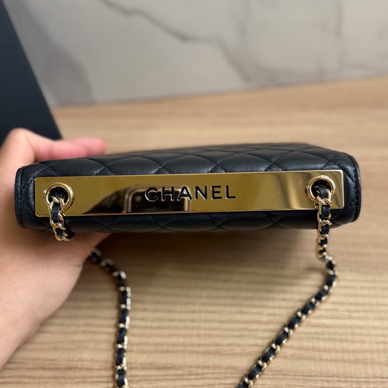 香奈兒Trendy cc Woc 黑色小羊皮菱格紋 晶片款-5