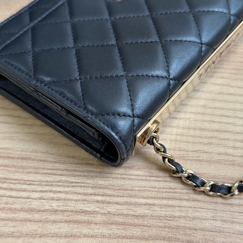 香奈兒Trendy cc Woc 黑色小羊皮菱格紋 晶片款-8