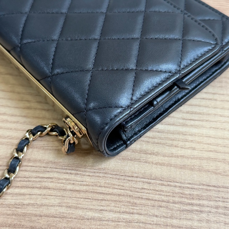 香奈兒Trendy cc Woc 黑色小羊皮菱格紋 晶片款-9