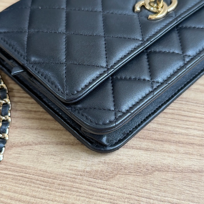 香奈兒Trendy cc Woc 黑色小羊皮菱格紋 晶片款-10