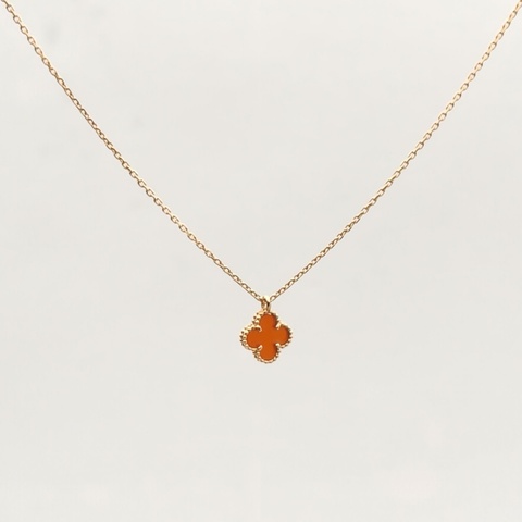VAN CLEEF&ARPELS SweetAlhambra小號單花項鏈老扣18K玫瑰金/紅玉髓項鏈