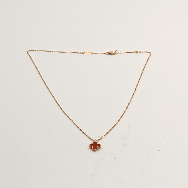 VAN CLEEF&ARPELS SweetAlhambra小號單花項鏈老扣18K玫瑰金/紅玉髓項鏈-3