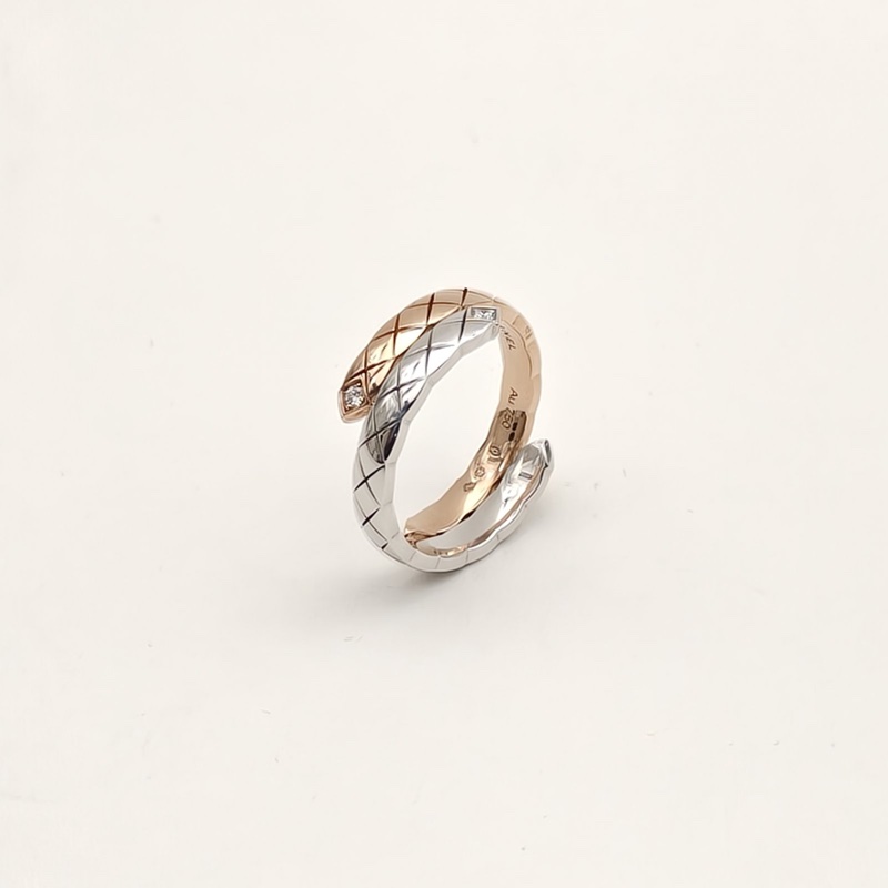 CHANEL 18K白金18K玫瑰金鑽石COCOCRUSH雙環帶鑽戒指53-1