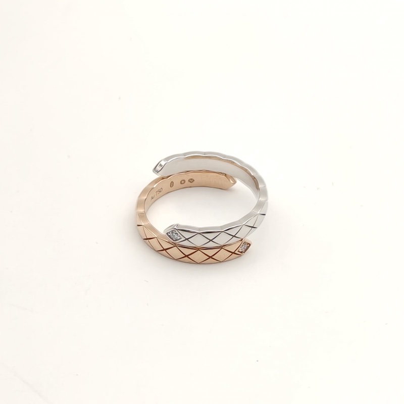 CHANEL 18K白金18K玫瑰金鑽石COCOCRUSH雙環帶鑽戒指53-2