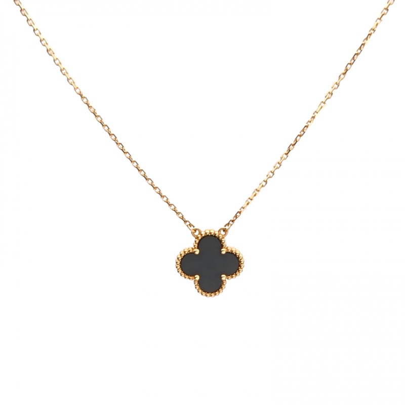 VAN CLEEF&ARPELS VintageAlhambra中號單花項鏈新扣18K黃金/縞瑪瑙-0