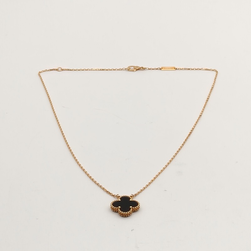VAN CLEEF&ARPELS VintageAlhambra中號單花項鏈新扣18K黃金/縞瑪瑙-3