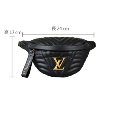 平台最新最便宜近新閒置品✨ LV M53750 NEW WAVE金屬LOGO山形紋全牛皮拉鍊斜挎胸包腰包(黑)-10