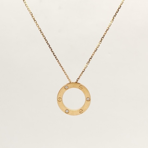 CARTIER LOVELOVE大圓餅三鑽項鏈18K黃金/鑽石項鏈
